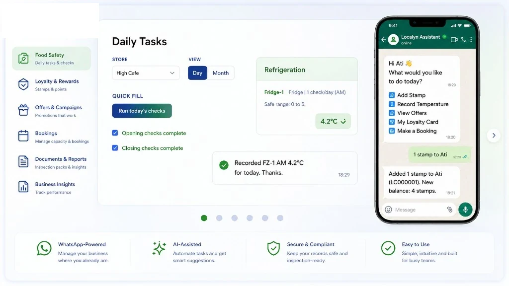 Daily food safety checks and diary records in Localyn